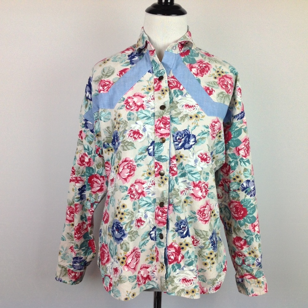 Vintage Cameo Rose Western Shirt Womens Medium